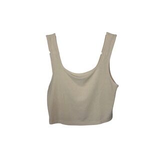 SHEIN Womens Ribbed Knit Scoop Neck Crop Top Tank Beige Cream Size Small